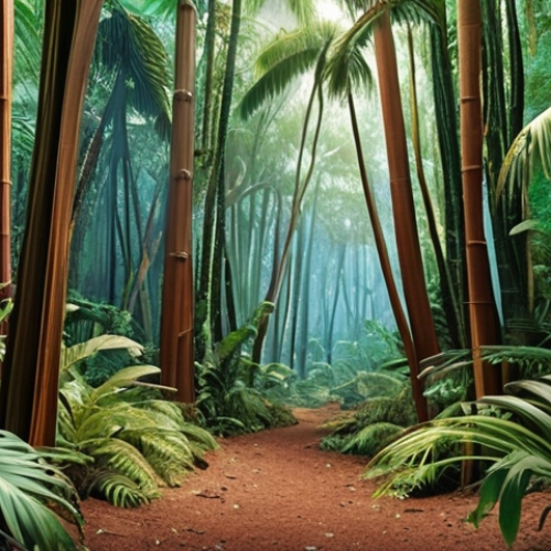 Home 25 **Abstract Tropical Forest:** Warm earthy tones, hints of blue and green, dynamic lines, evoking a sense of tranquility and vibrant life.