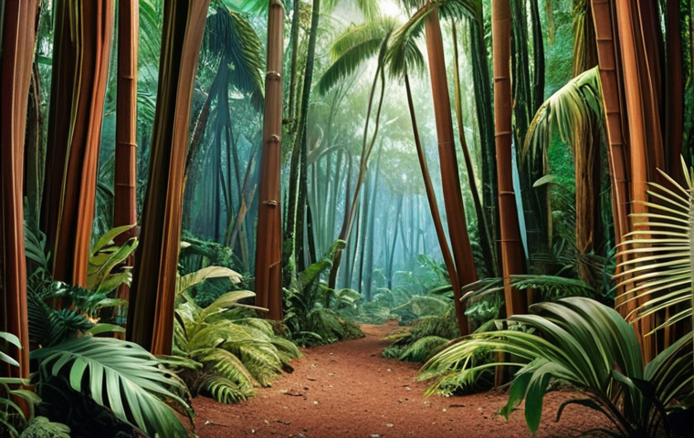 **Abstract Tropical Forest:** Warm earthy tones, hints of blue and green, dynamic lines, evoking a sense of tranquility and vibrant life.