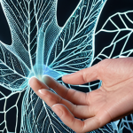 **Prompt 1:** A close-up of a designer's hand sketching digitally on a transparent screen, overlaid with holographic projections of intricate natural patterns like magnified plant cell structures, bird wing aerodynamics, and leaf vein networks. The scene blends organic beauty with futuristic design elements, highlighting the moment of inspiration from nature, with soft, ambient lighting.
