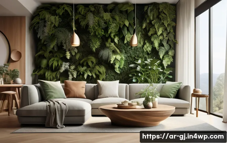 자연 형태 디자인을 위한 관찰 기술 - A serene interior design scene inspired by natural organic shapes, featuring curved wooden furniture...